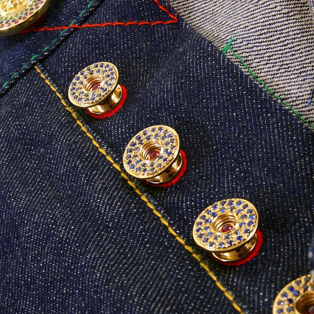 Mens Custom Made Blue Sapphire and Ruby 5 Button Set