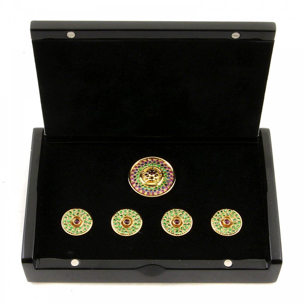 Custom Made Green Garnet and Ruby 5 Button Set