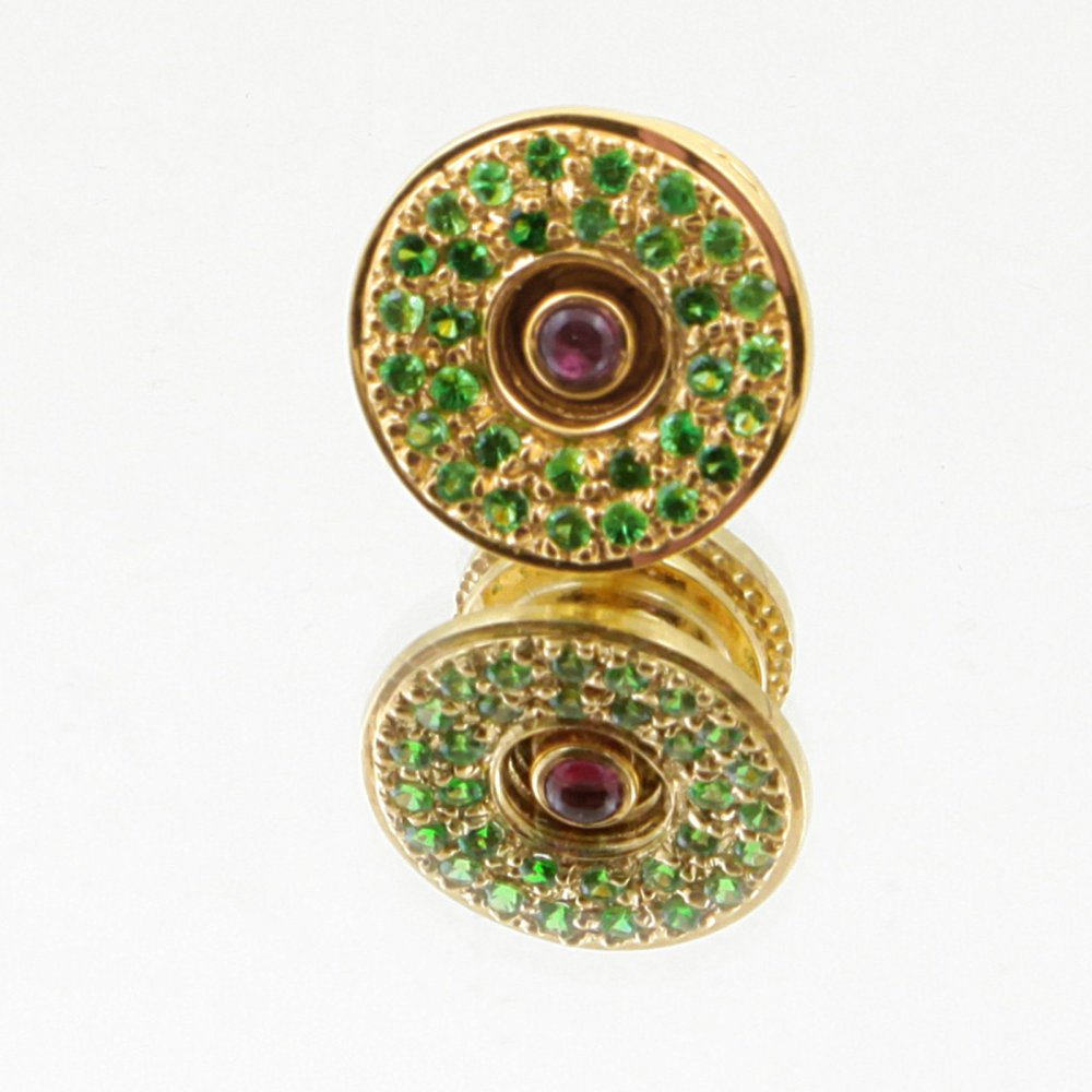 Custom Made Green Garnet and Ruby 5 Button Set