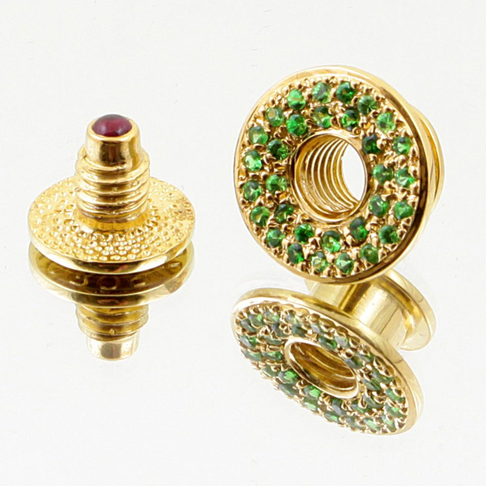 Custom Made Green Garnet and Ruby 5 Button Set