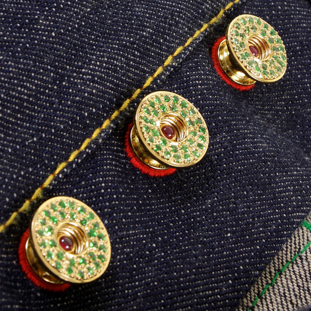 Custom Made Green Garnet and Ruby 5 Button Set