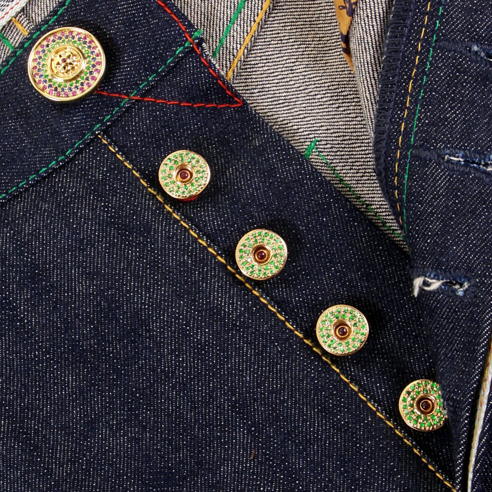 Custom Made Green Garnet and Ruby 5 Button Set