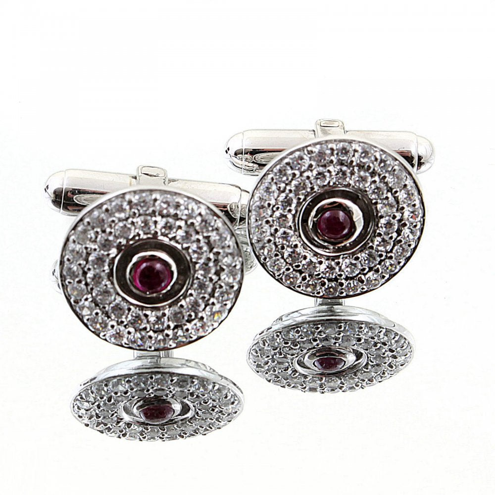 Circular Custom Made Diamond and Ruby Cufflinks