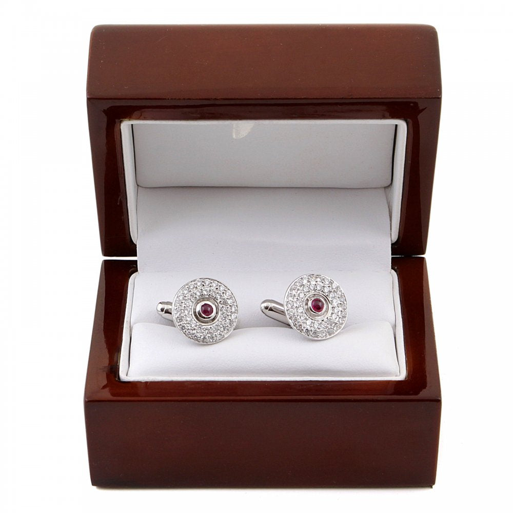 Circular Custom Made Diamond and Ruby Cufflinks