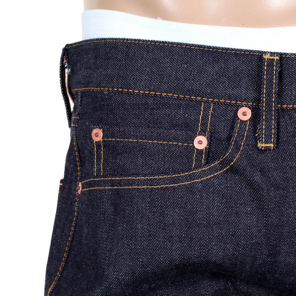 Mens Slimmer Cut Indigo Raw Selvedge Japanese Denim Jeans with Silver Bushi Embroidery
