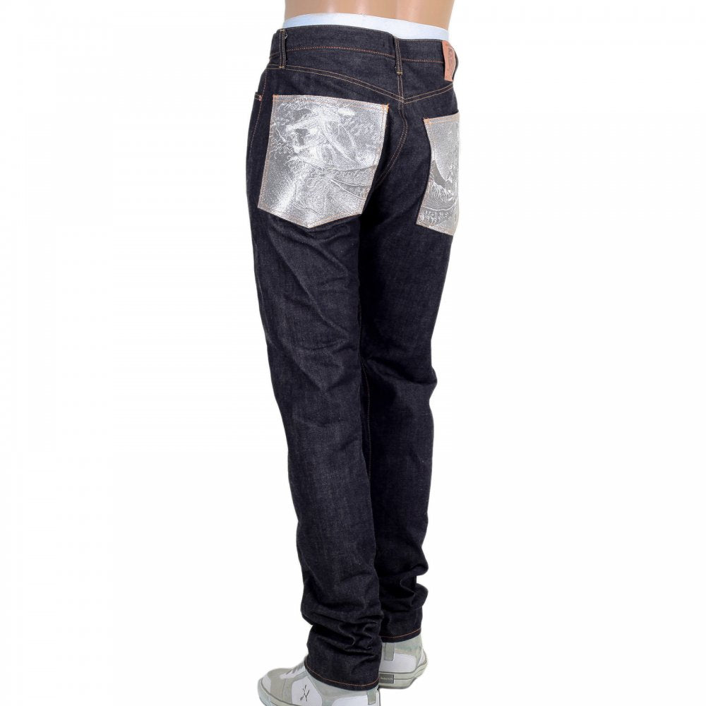 Indigo Raw Japanese Selvedge Denim Jeans with Silver Bushi Embroidery