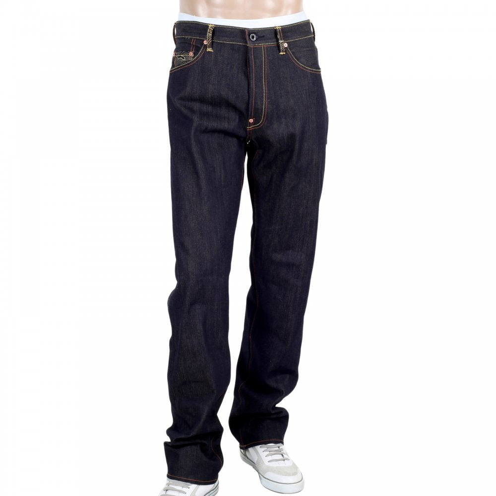 Mens Dark Indigo Raw Denim Japanese Selvedge Jean with Skull Underground GB Embroidery