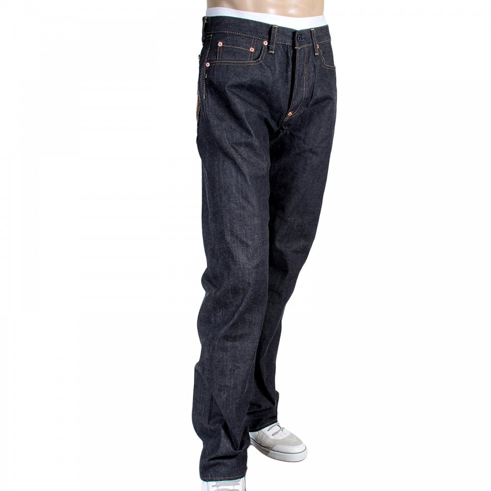 Mens Hand Embroidered Japanese Indigo Selvedge Raw Denim Jeans