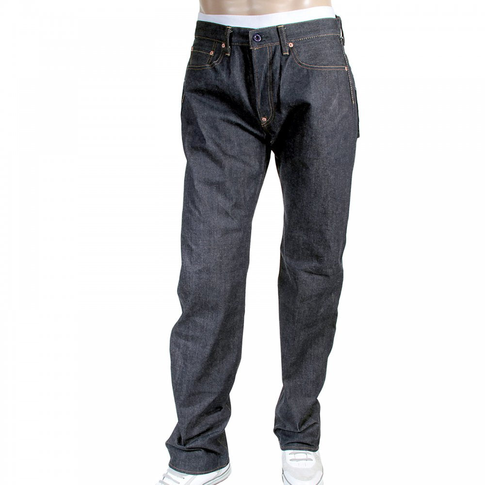 Mens Hand Embroidered Japanese Indigo Selvedge Raw Denim Jeans