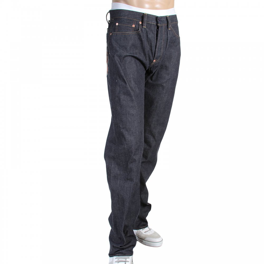 Japanese Indigo Selvedge Raw Denim Jeans for Men with Red Embroidered Lucky Horse