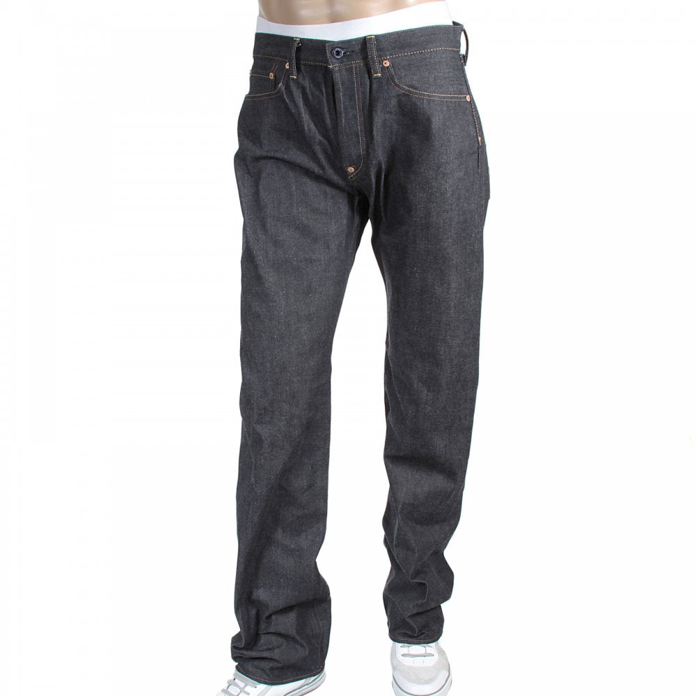 Japanese Indigo Selvedge Raw Denim Jeans for Men with Red Embroidered Lucky Horse