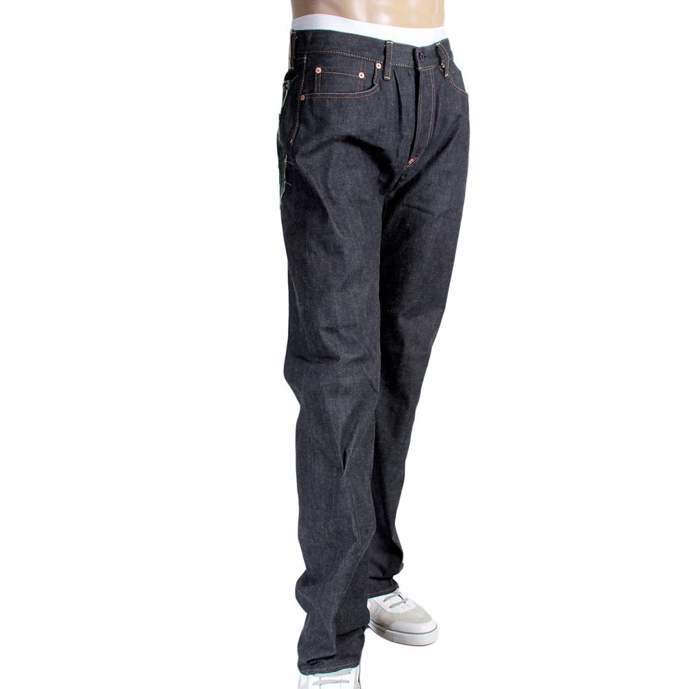 1001 Model Japanese Indigo Selvedge Raw Denim Jeans for Men with Green Embroidered Lucky Horse