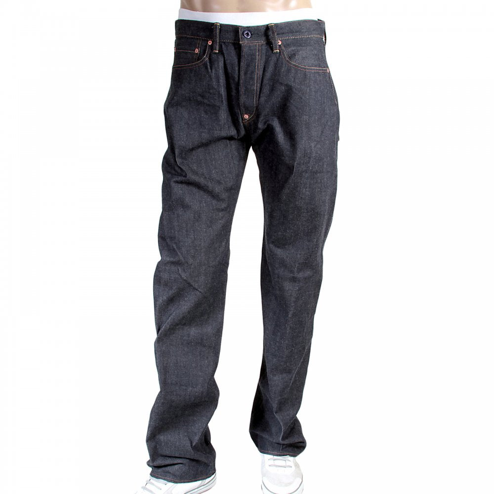 1001 Model Japanese Indigo Selvedge Raw Denim Jeans for Men with Green Embroidered Lucky Horse