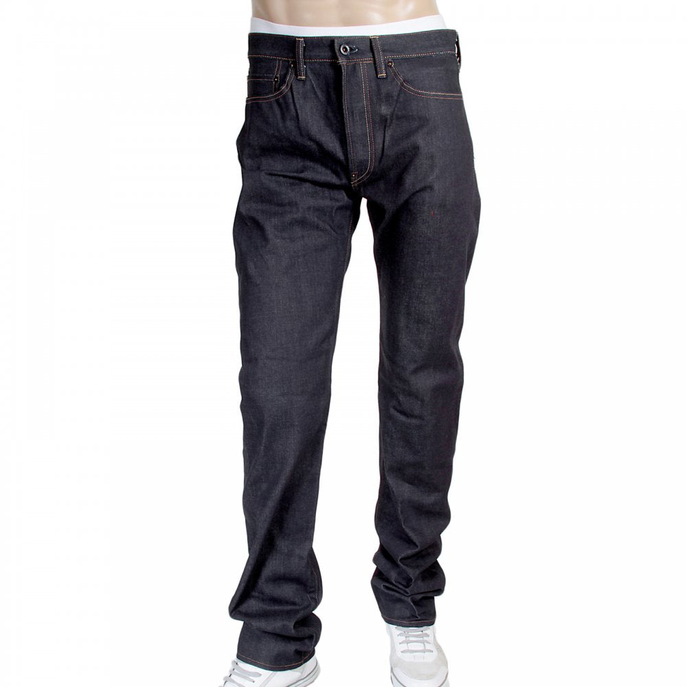 Mens Slim Cut Japanese Indigo Selvedge Raw Denim Jeans with Lucky Cat Embroidery