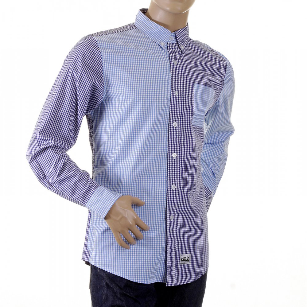 Blue and Navy Button down Collar Long Sleeve Regular Fit Shirt