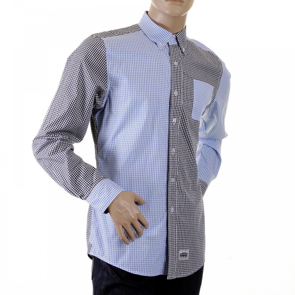Blue and Black Button down Collar Long Sleeve Regular Fit Shirt