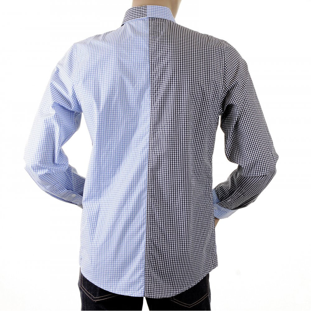 Blue and Black Button down Collar Long Sleeve Regular Fit Shirt