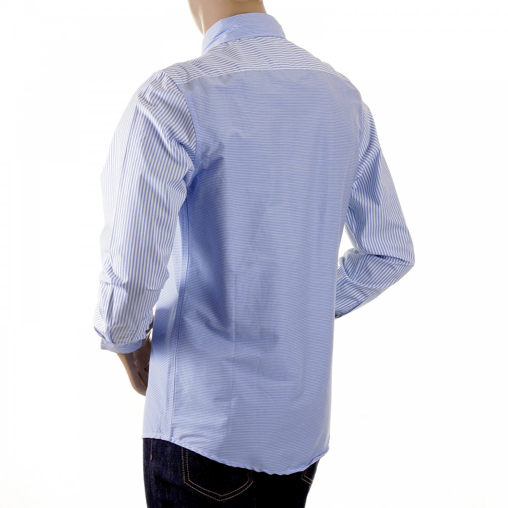 Mens Blue Striped Button Down Collar Long Sleeve Regular Fit Shirt