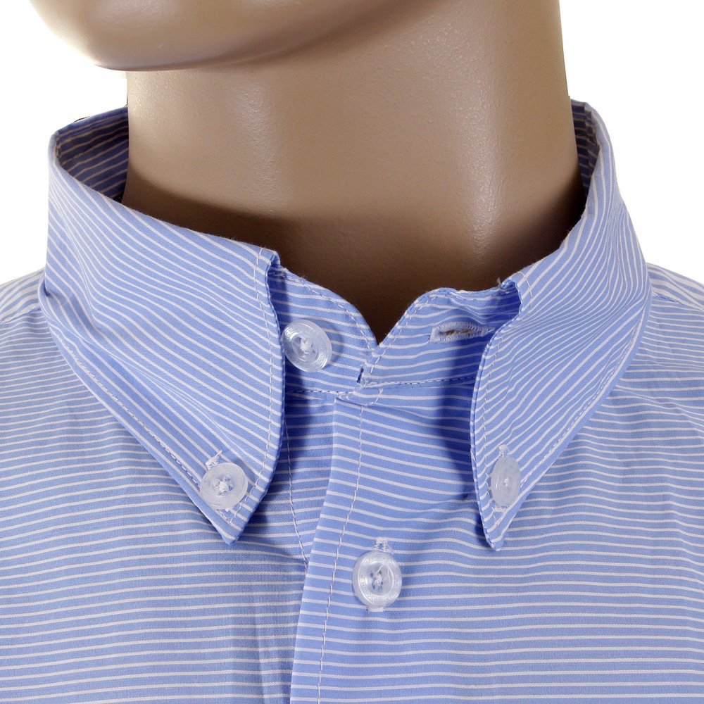 Mens Blue Striped Button Down Collar Long Sleeve Regular Fit Shirt