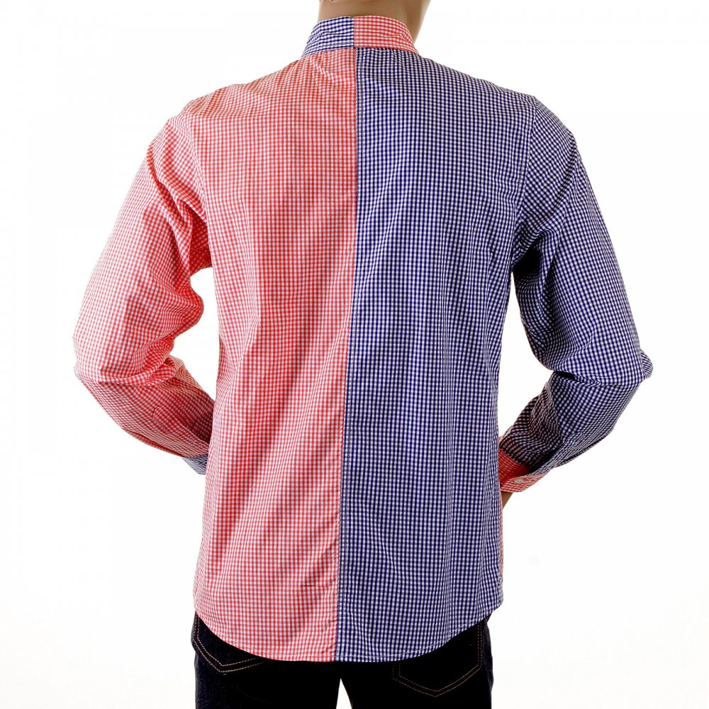 Red and Navy Button down Collar Long Sleeve Regular Fit Shirt