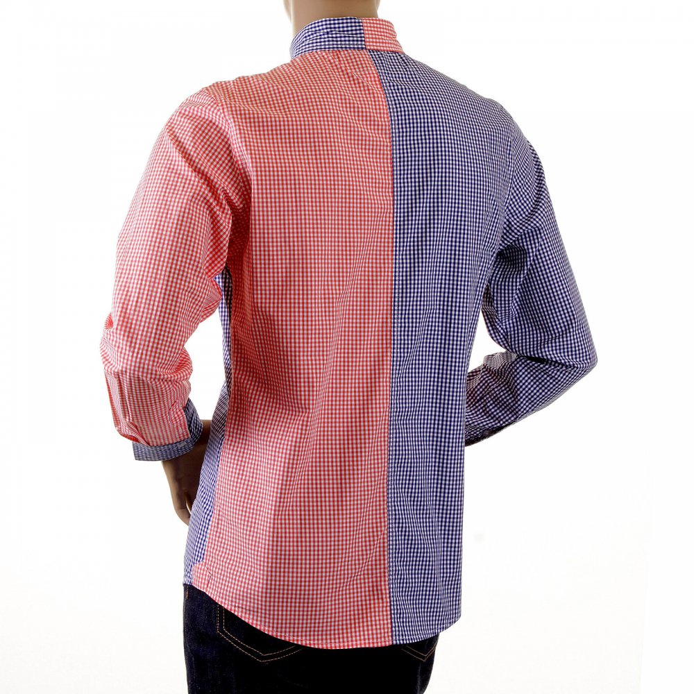 Red and Navy Button down Collar Long Sleeve Regular Fit Shirt
