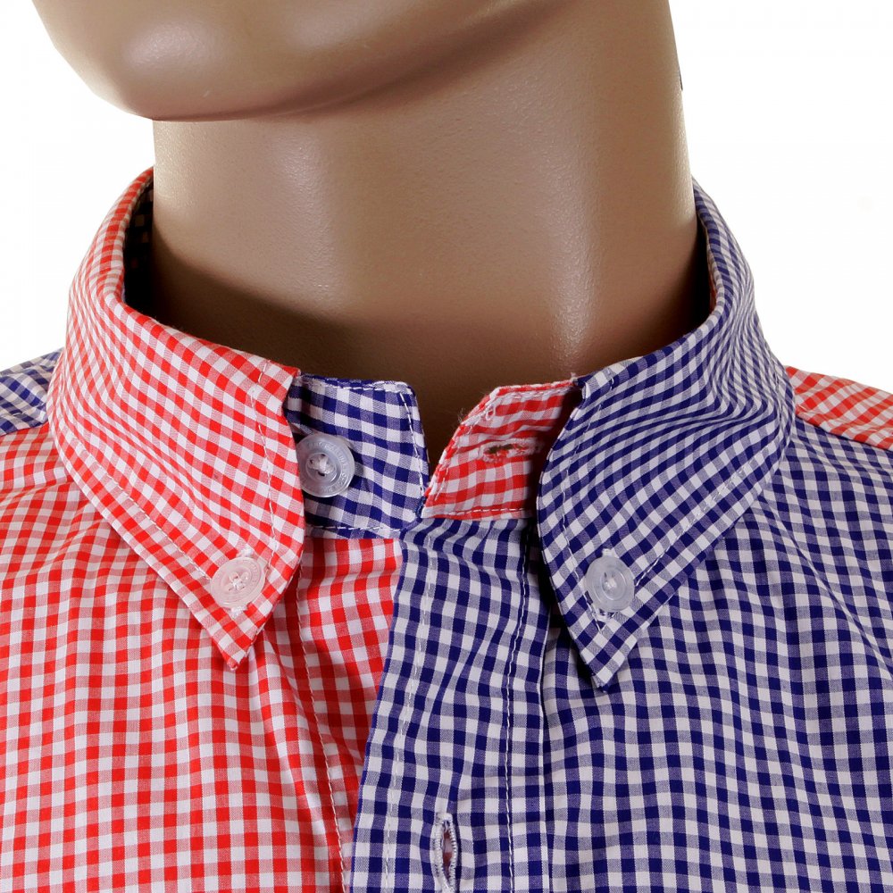 Red and Navy Button down Collar Long Sleeve Regular Fit Shirt
