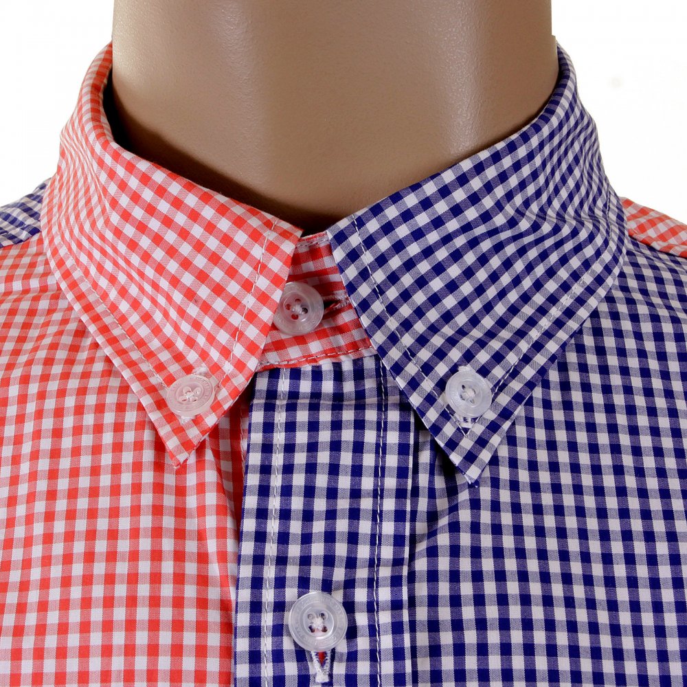 Red and Navy Button down Collar Long Sleeve Regular Fit Shirt