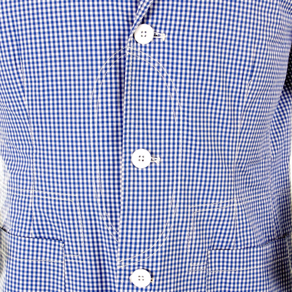 Mens Blue and White Small Check Cotton Lightweight Jacket