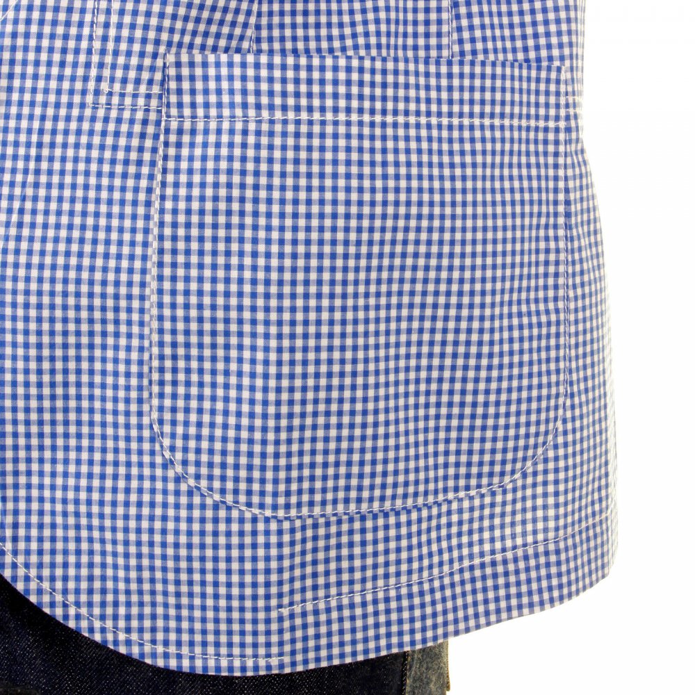 Mens Blue and White Small Check Cotton Lightweight Jacket