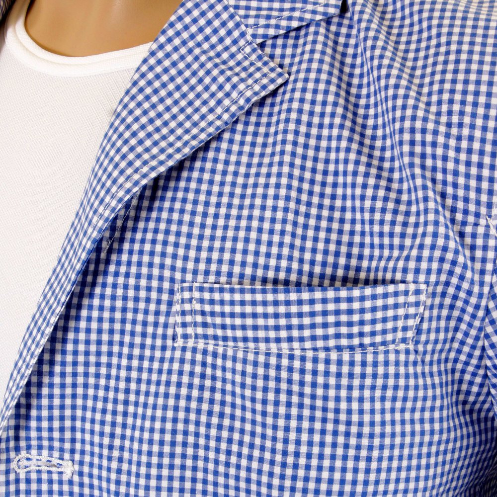 Mens Blue and White Small Check Cotton Lightweight Jacket