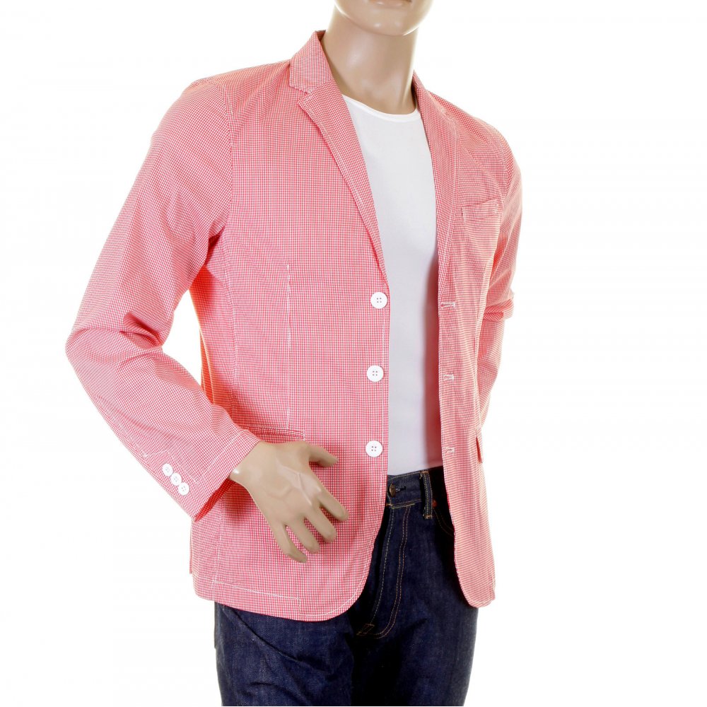 Red and White Fine Check Slimmer Fit Cotton Lightweight Jacket
