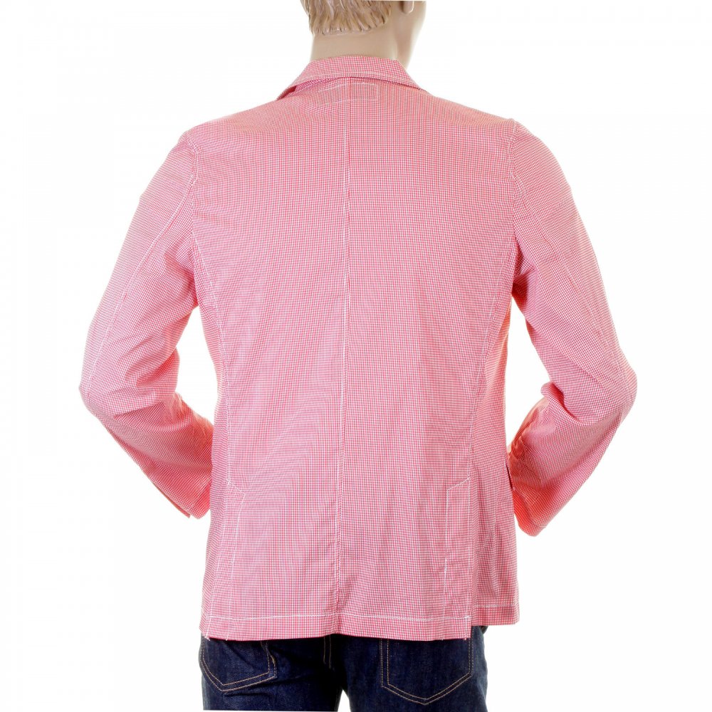 Red and White Fine Check Slimmer Fit Cotton Lightweight Jacket