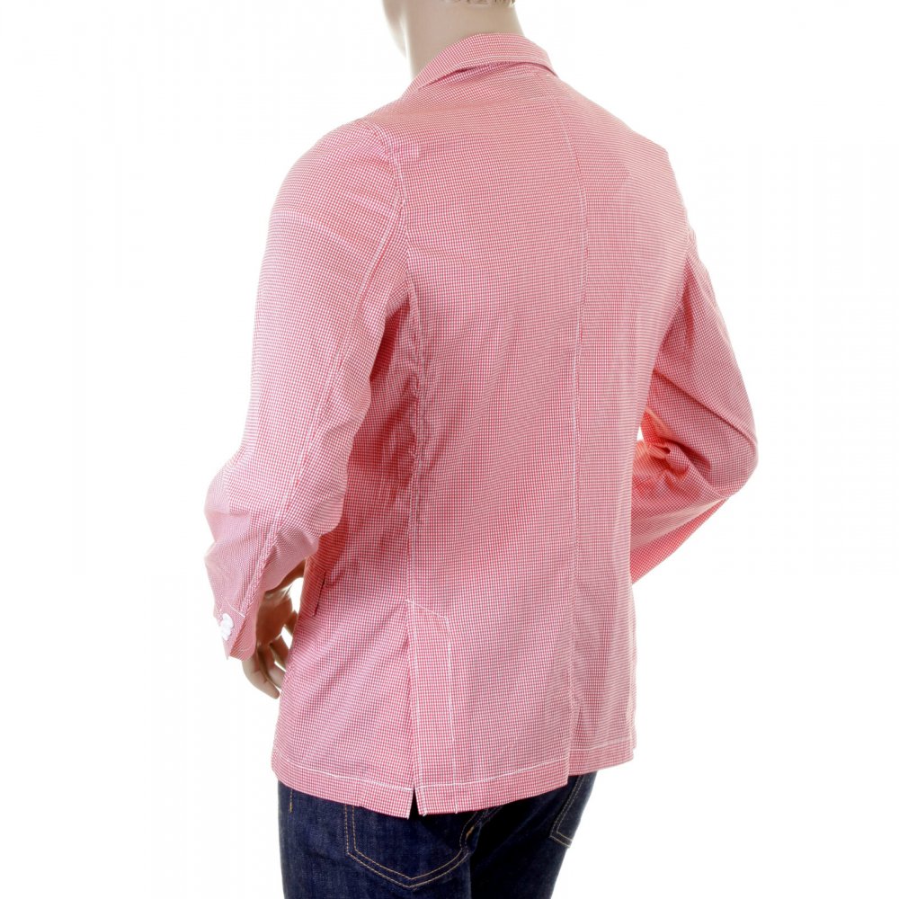 Red and White Fine Check Slimmer Fit Cotton Lightweight Jacket