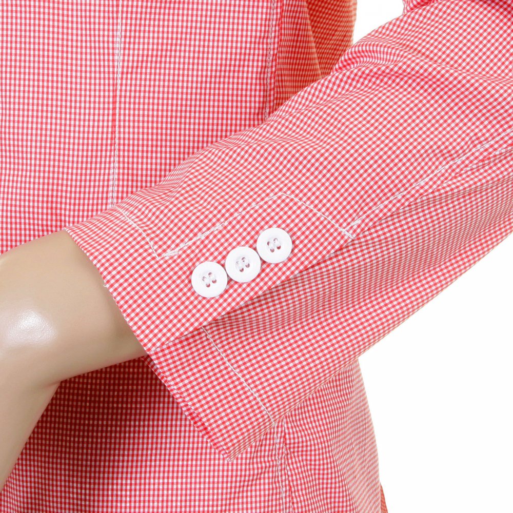Red and White Fine Check Slimmer Fit Cotton Lightweight Jacket