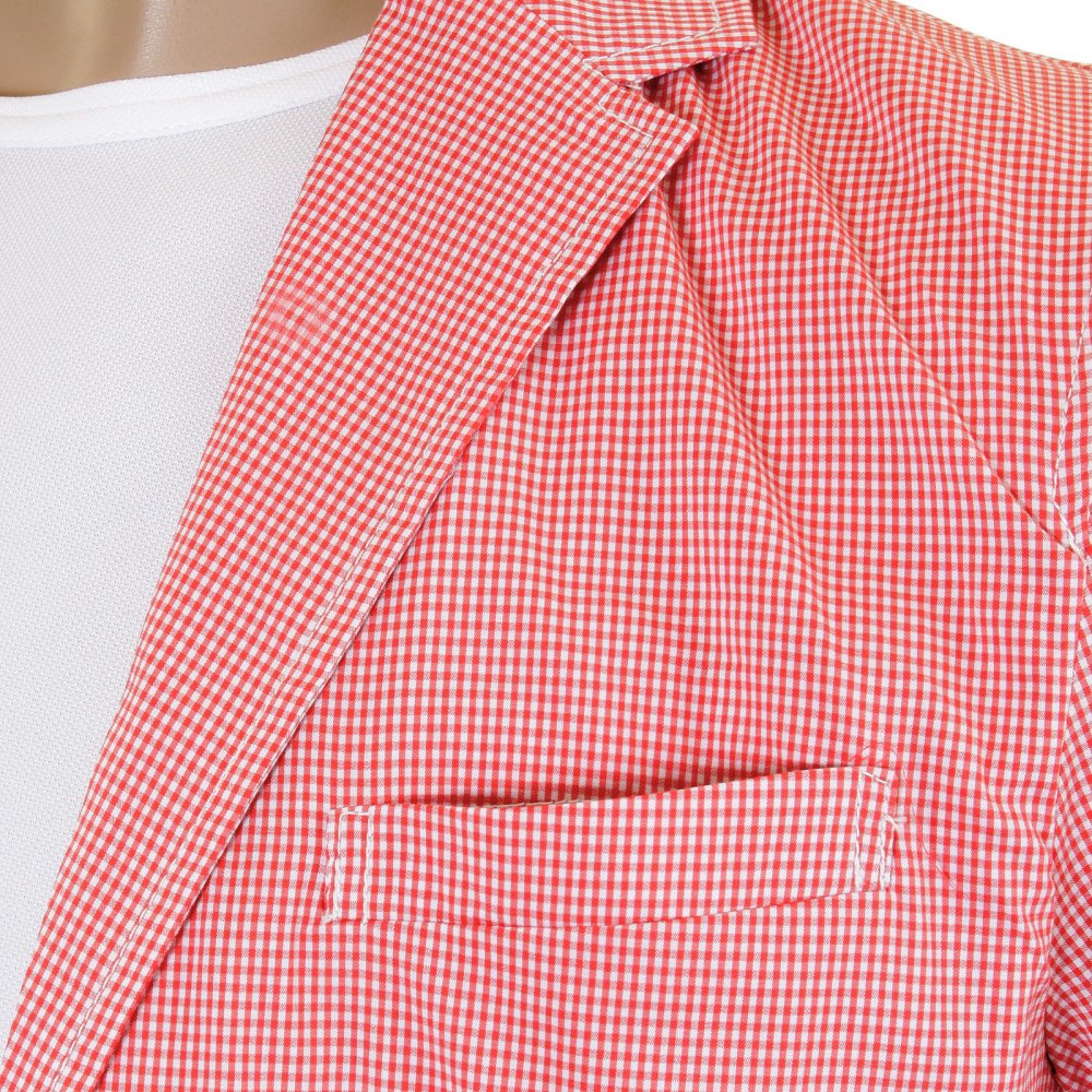 Red and White Fine Check Slimmer Fit Cotton Lightweight Jacket