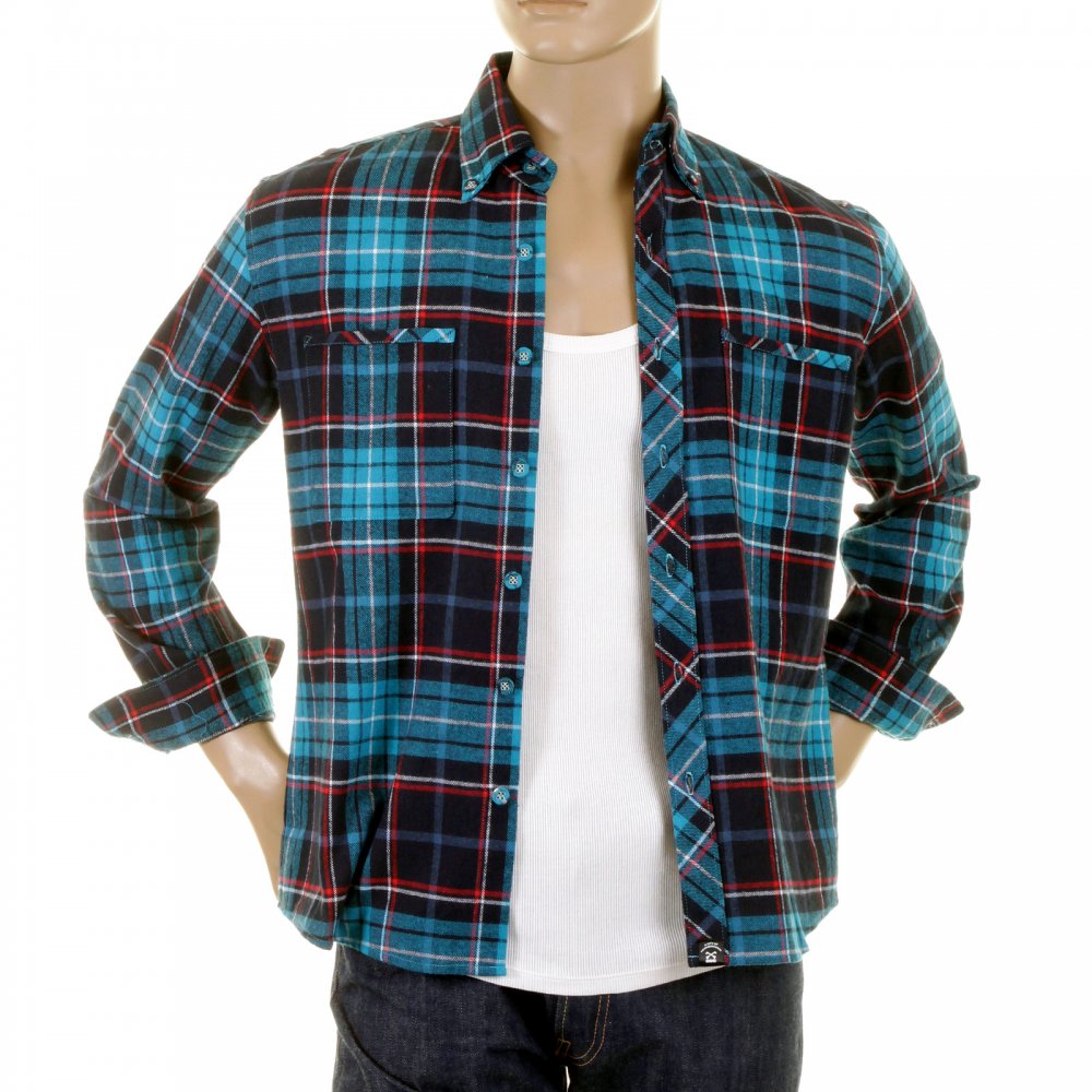 Mens Turquoise Check Button down Collar Long Sleeve Regular Fit Shirt