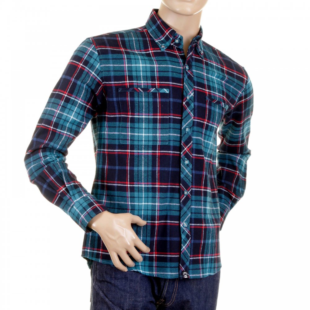 Mens Turquoise Check Button down Collar Long Sleeve Regular Fit Shirt