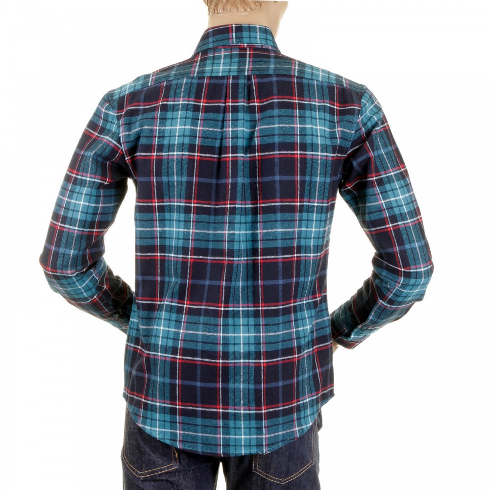 Mens Turquoise Check Button down Collar Long Sleeve Regular Fit Shirt