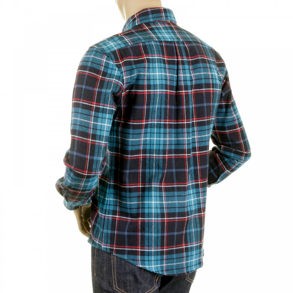 Mens Turquoise Check Button down Collar Long Sleeve Regular Fit Shirt