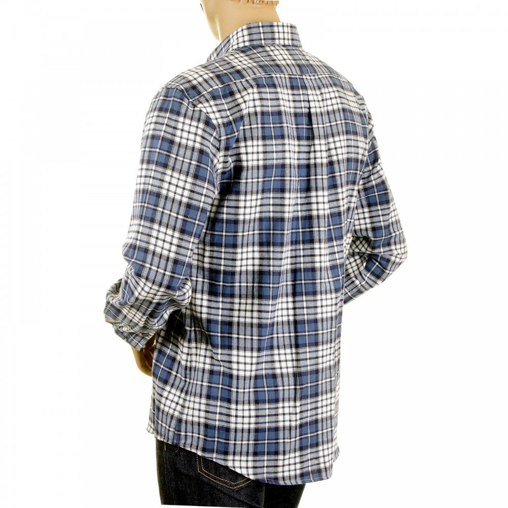 Mens Blue and White Check Button down Collar Long Sleeve Regular Fit Shirt
