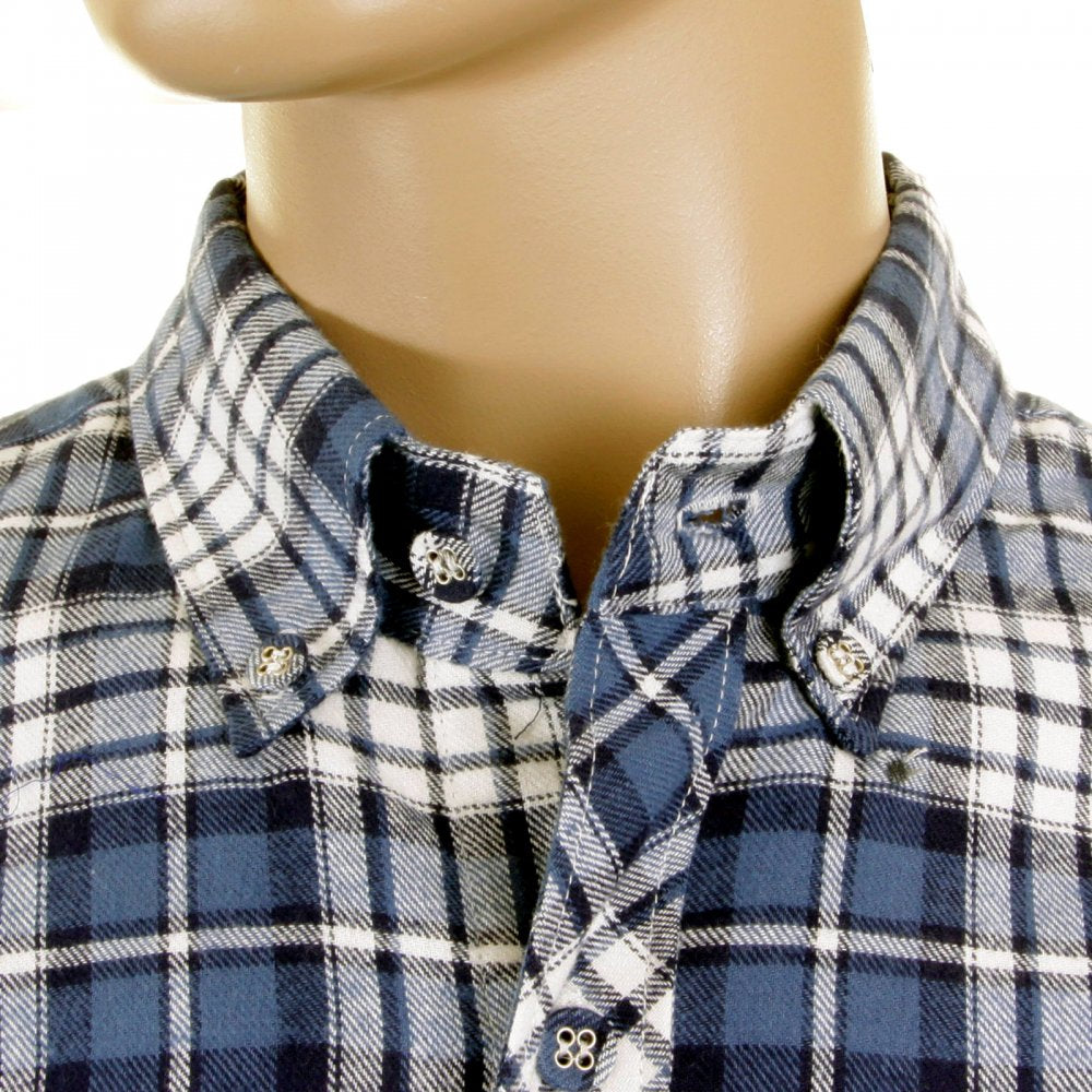 Mens Blue and White Check Button down Collar Long Sleeve Regular Fit Shirt