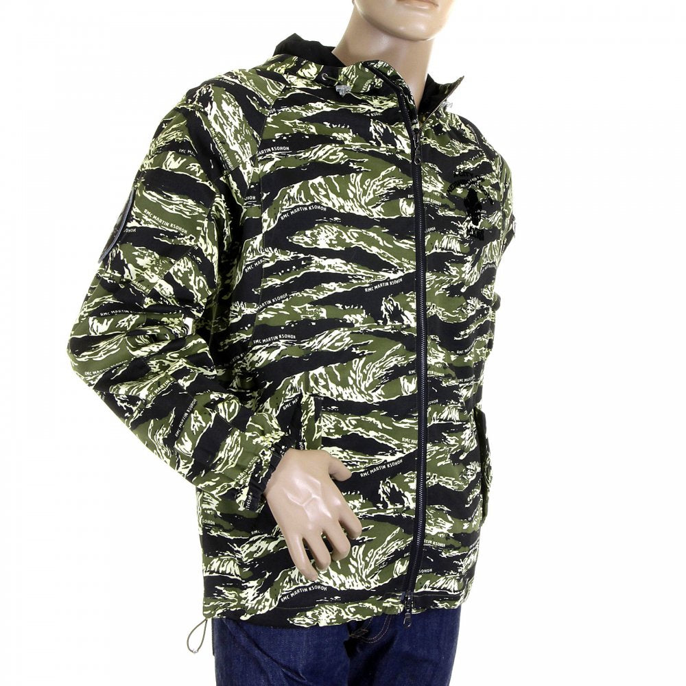 Mens Tiger Camo Green Zip up Regular Fit Hooded Windbreaker Jacket