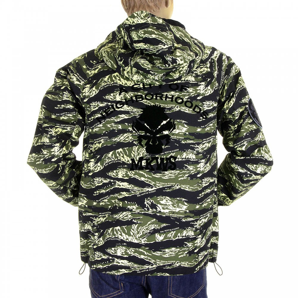 Mens Tiger Camo Green Zip up Regular Fit Hooded Windbreaker Jacket