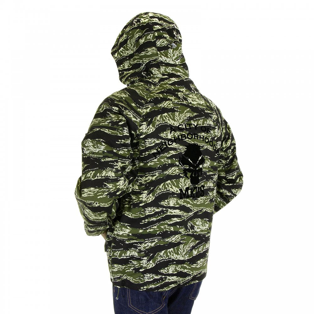Mens Tiger Camo Green Zip up Regular Fit Hooded Windbreaker Jacket
