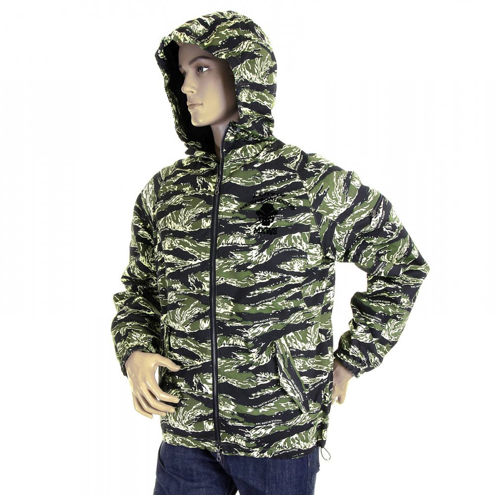 Mens Tiger Camo Green Zip up Regular Fit Hooded Windbreaker Jacket