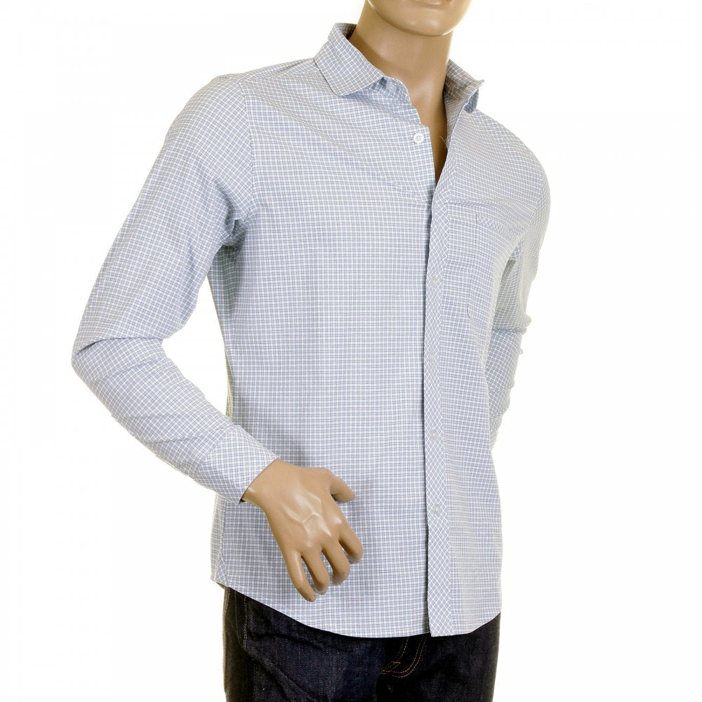 Mens Sky Blue Check Penny Collar Long Sleeve Regular Fit Shirt