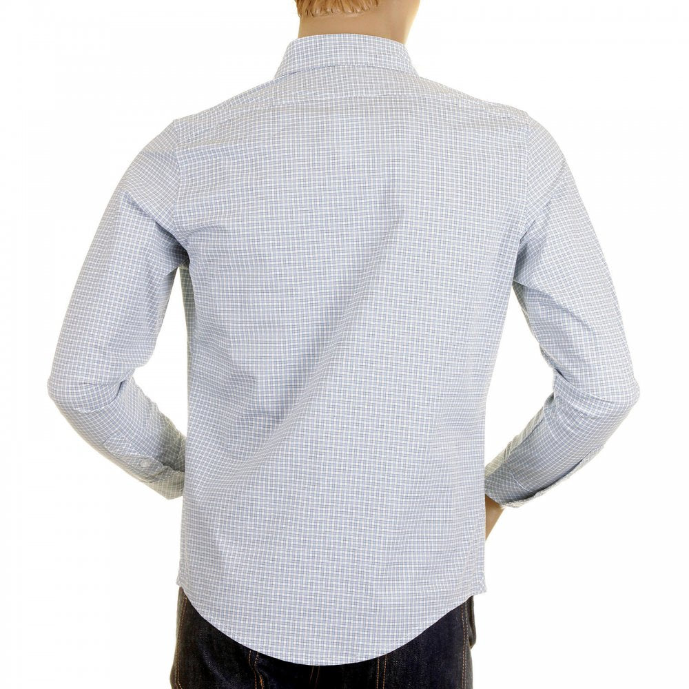 Mens Sky Blue Check Penny Collar Long Sleeve Regular Fit Shirt