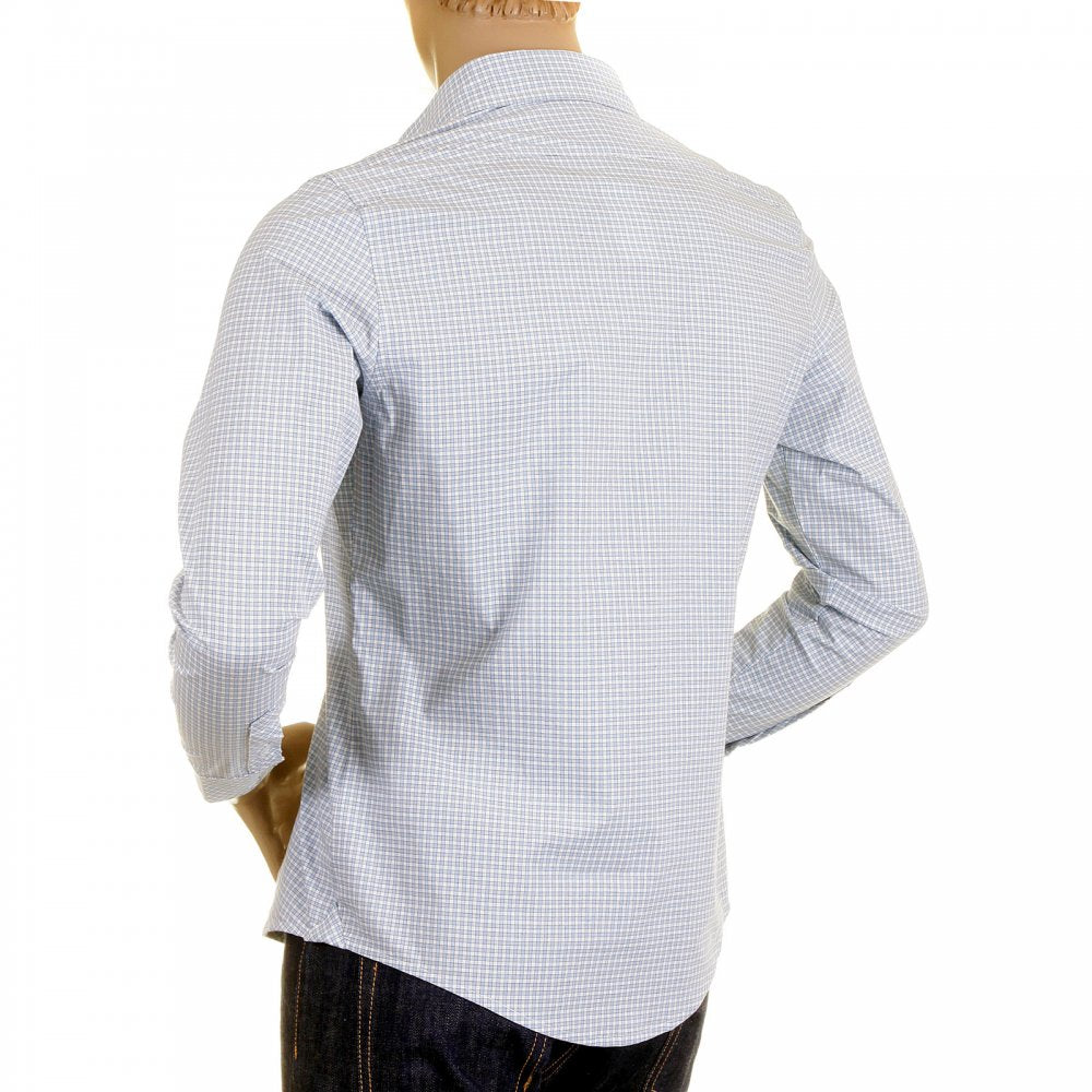 Mens Sky Blue Check Penny Collar Long Sleeve Regular Fit Shirt