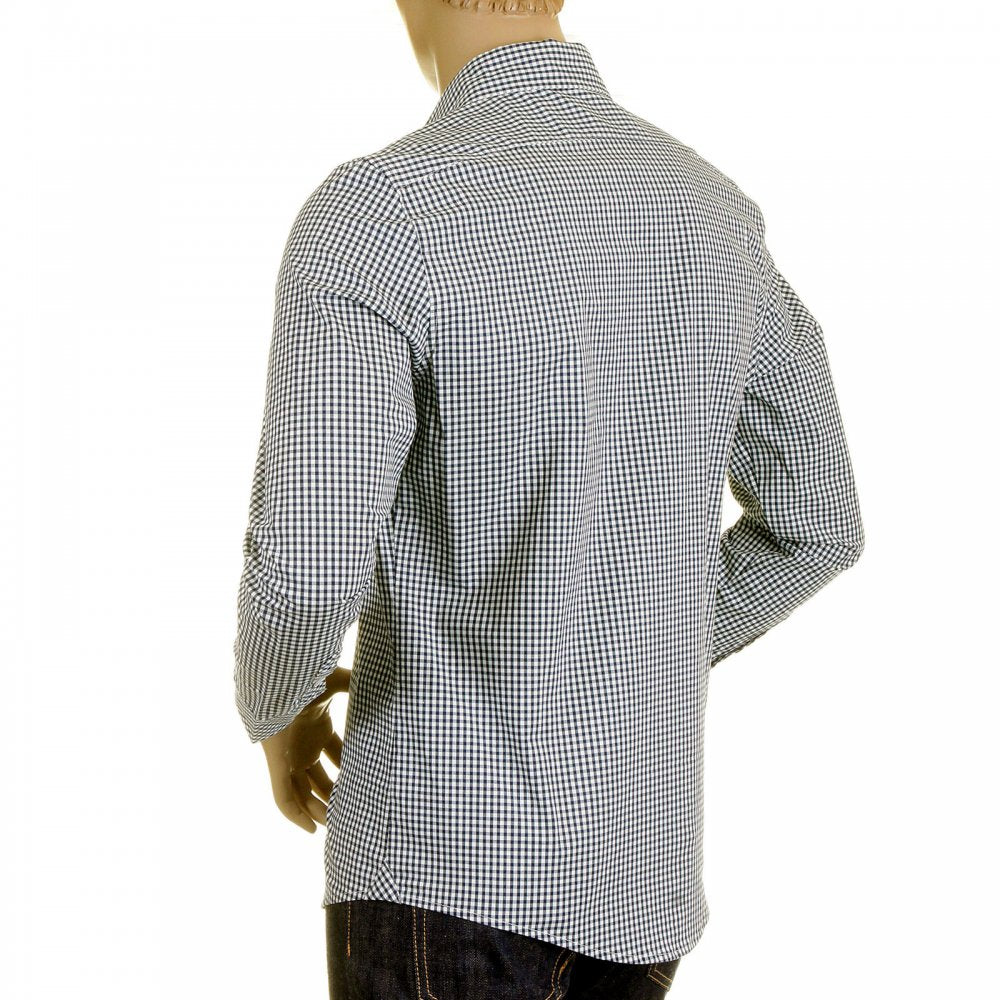 Mens Navy Check Penny Collar Long Sleeve Regular Fit Shirt