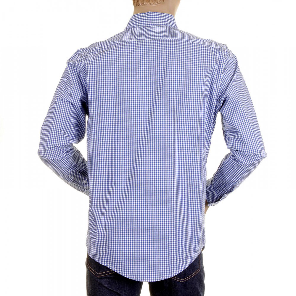 Mens Blue Check Soft Penny Collar Long Sleeve Regular Fit Shirt